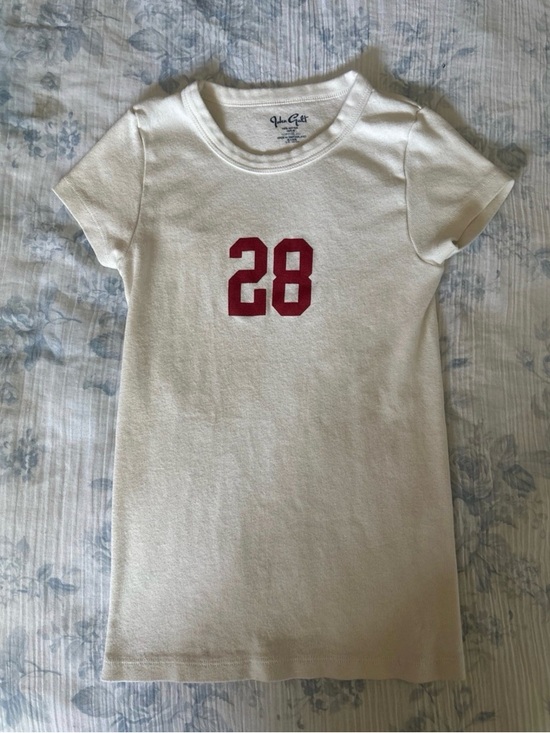 Brandy Melville Tops - Brandy Melville Cream Short Sleeve Tee with Red '28' Graphic